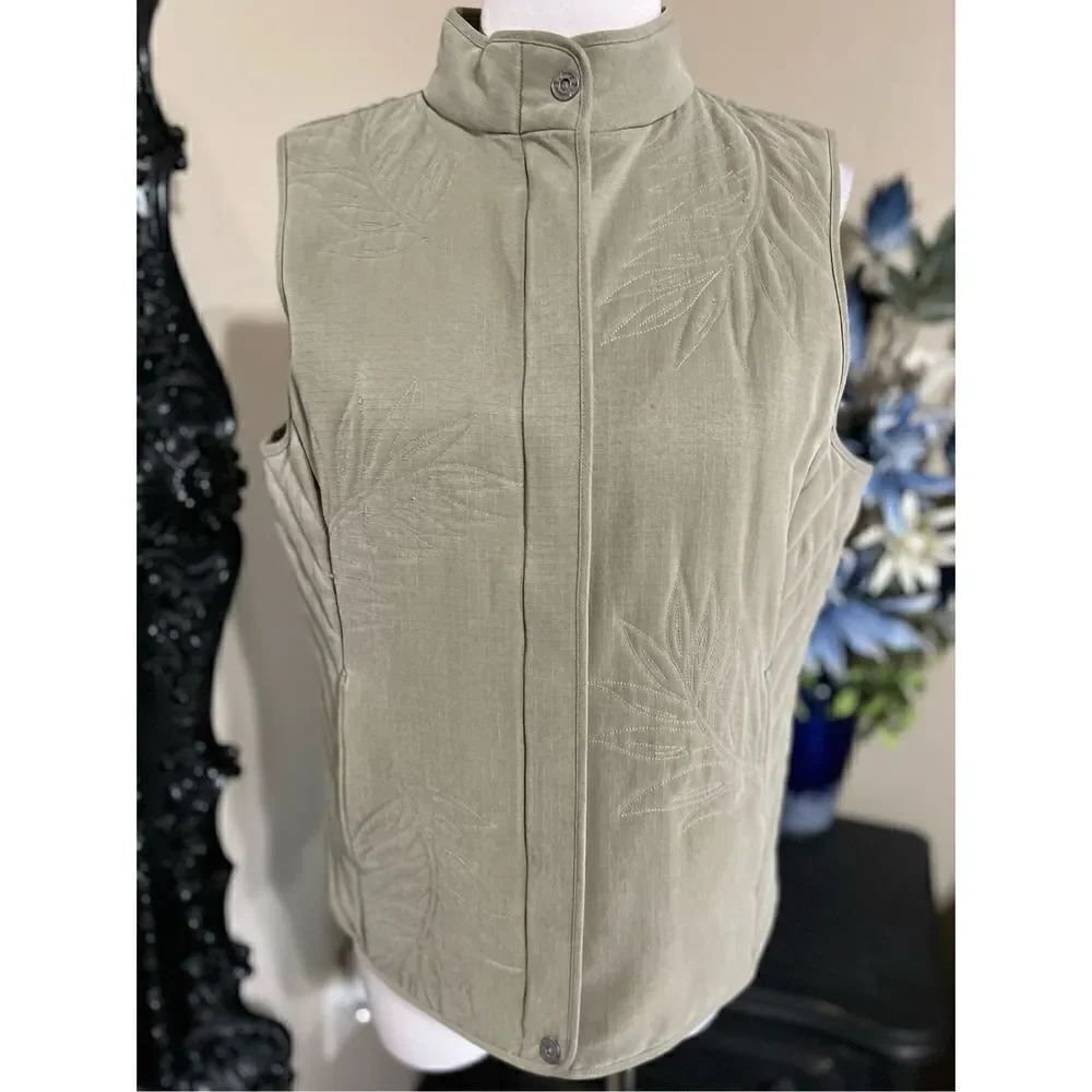 Tommy Bahama Taupe Quilted Silk Front Zippered Vest Size Medium